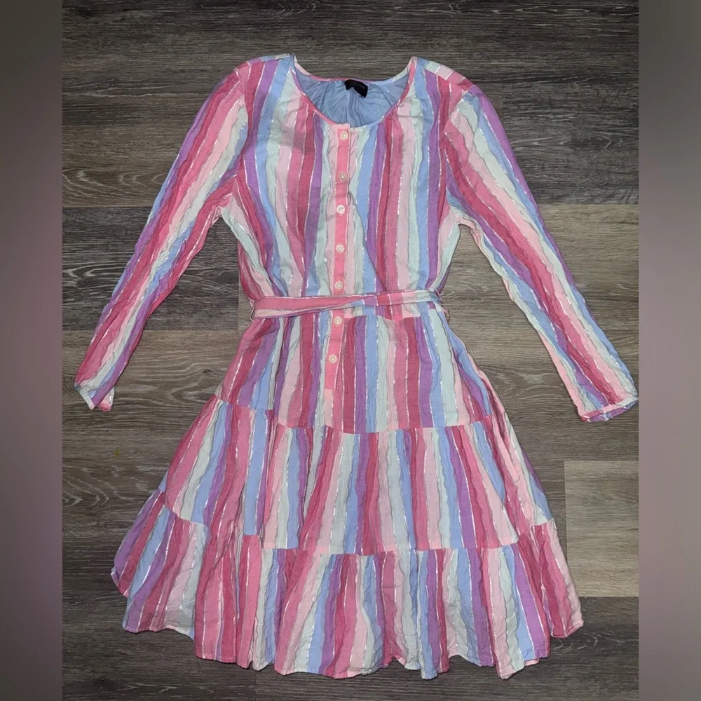 J. Crew Pastel Striped Veda Belted Long Sleeve Dress - Size Medium Petite